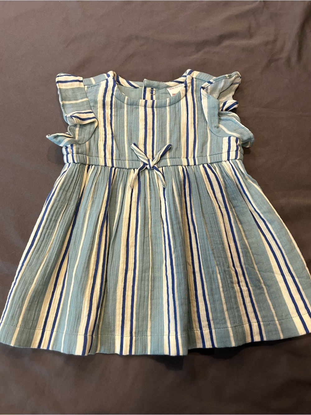 Hanna Andersson Blue and White Striped Ruffle-Sleeve Dress